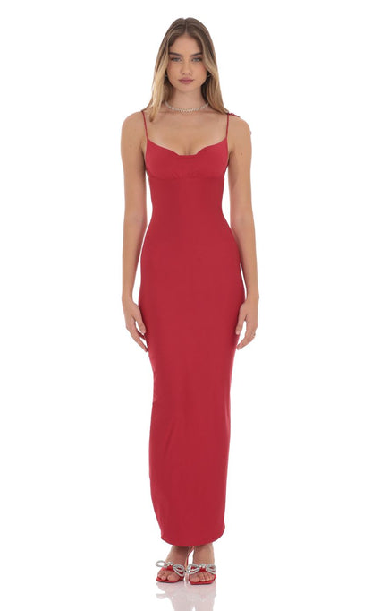 Lucy in the Sky Back Slit Maxi Dress in Red