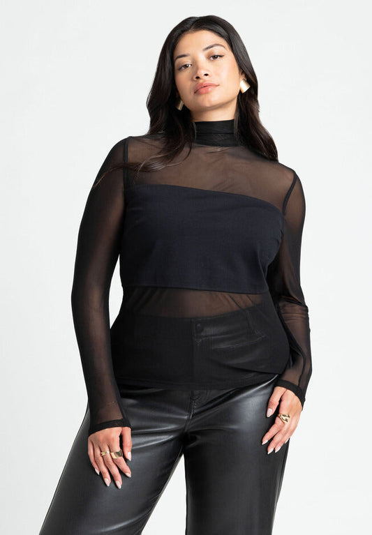 ELOQUII Women's Paneled Sheer Top