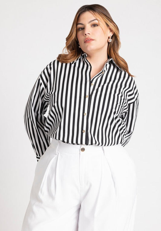 ELOQUII Women's Preppy Striped Button Down