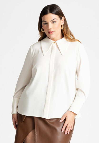 ELOQUII Women's Pointed Collar Button Down Shirt