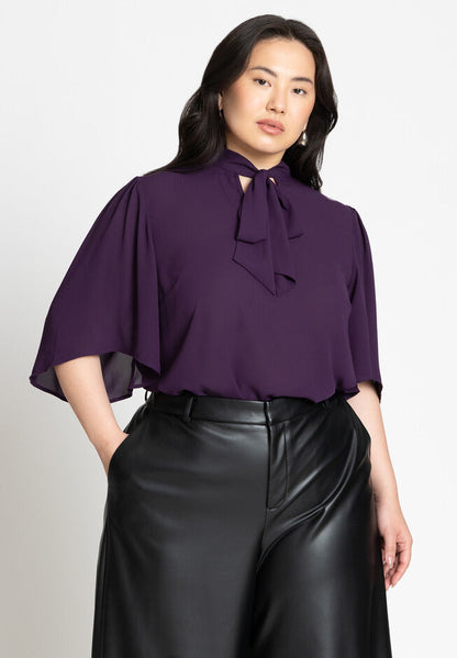 ELOQUII Women's Bow Blouse with Flutter Sleeve