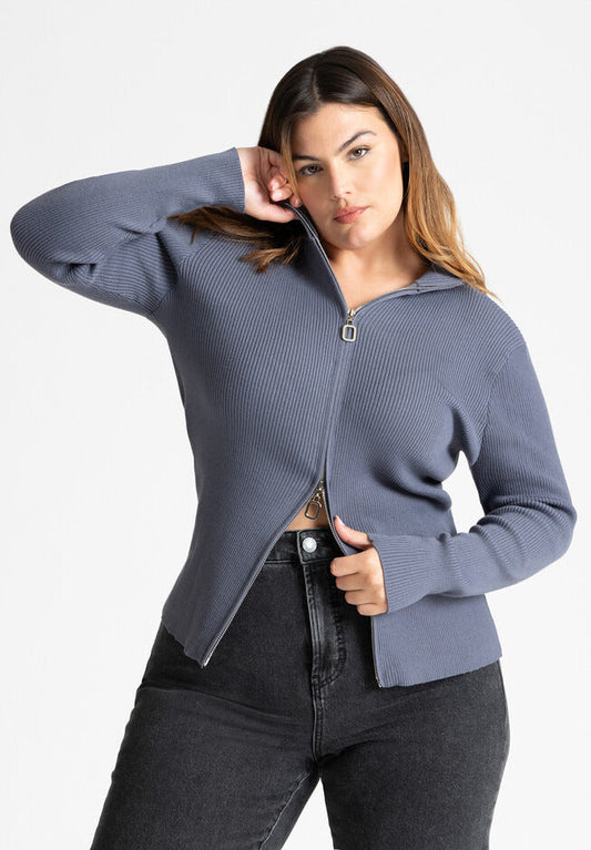 ELOQUII Women's Two Way Zipper Sweater