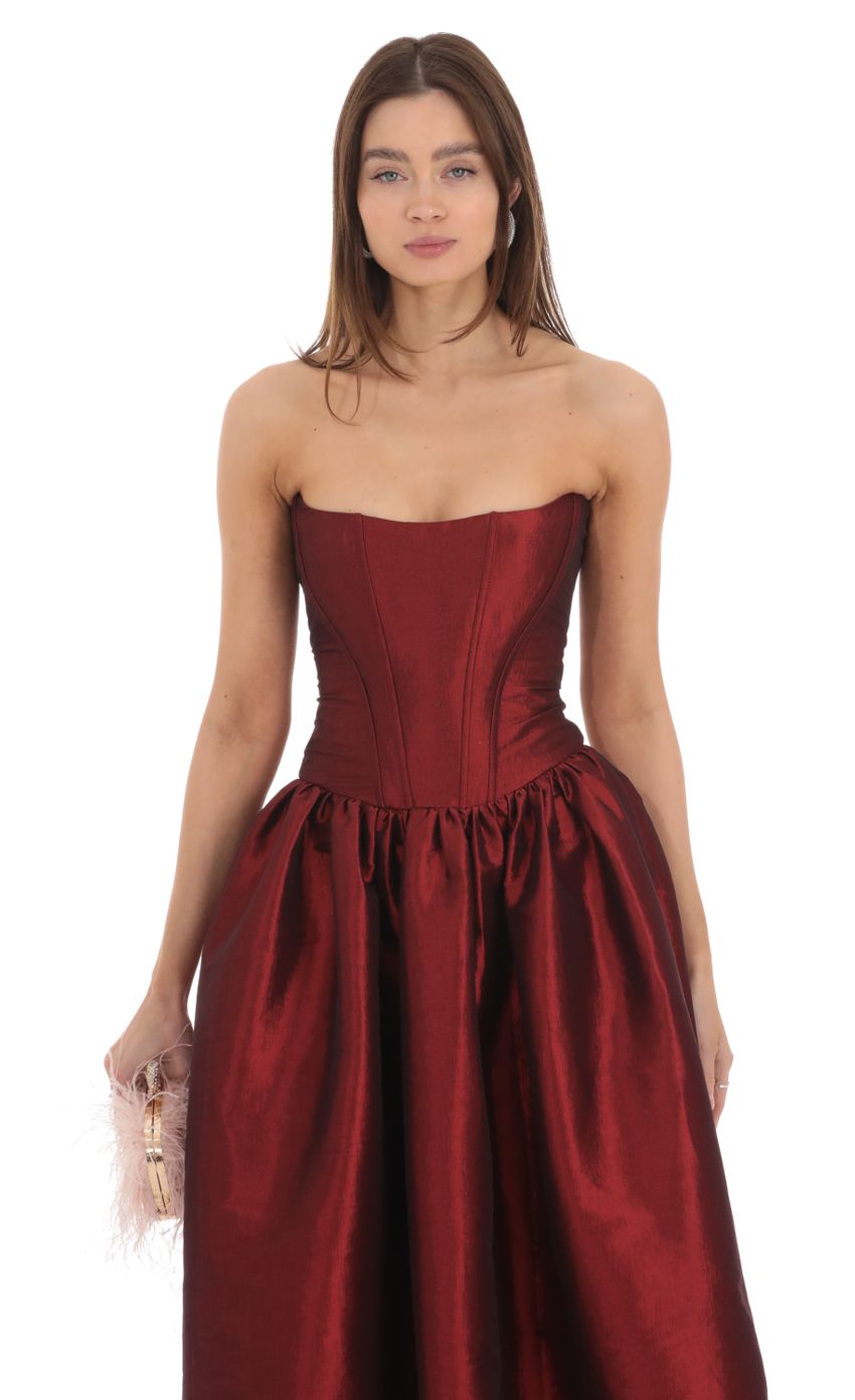 Lucy In The Sky Strapless Corset Gown in Deep Red