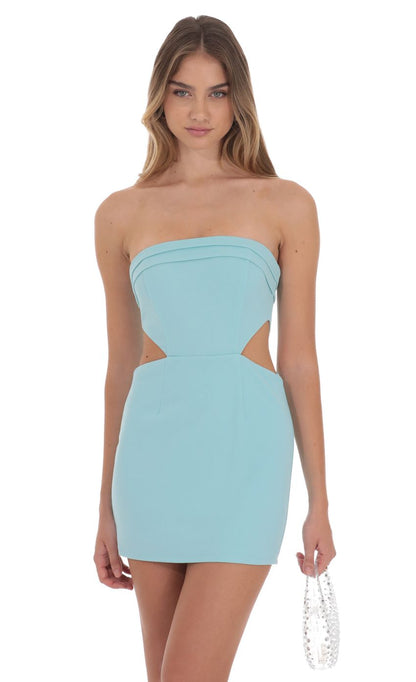 Lucy In The Sky Crepe Corset Cutout Dress in Blue