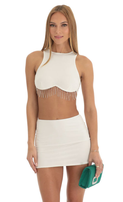 Lucy In The Sky Rhinestone Reverse Sweetheart Two Piece Skirt Set in Cream