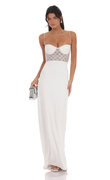 Lucy In The Sky Shimmer Lace Cutout Maxi Dress in White