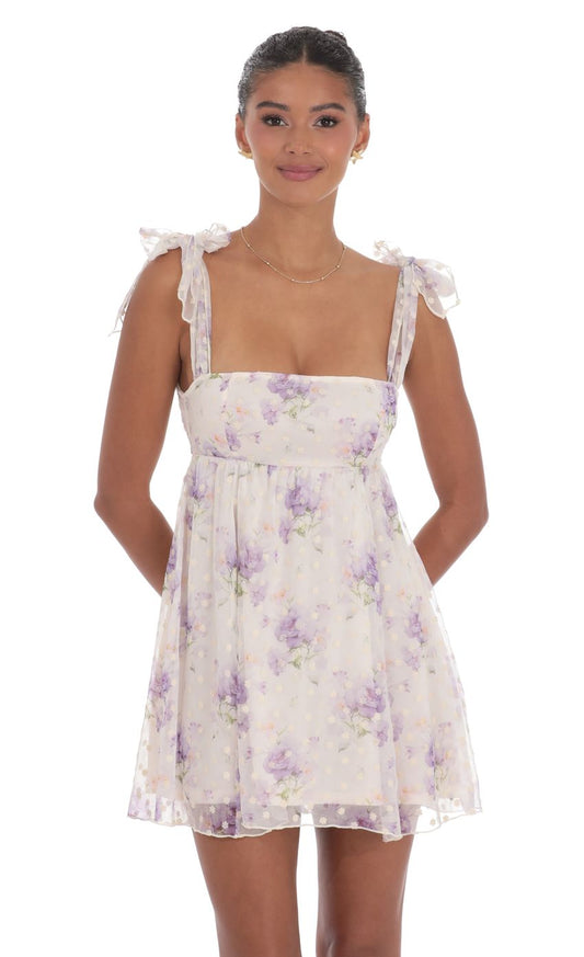 Lucy In The Sky Floral Babydoll Dress in Cream