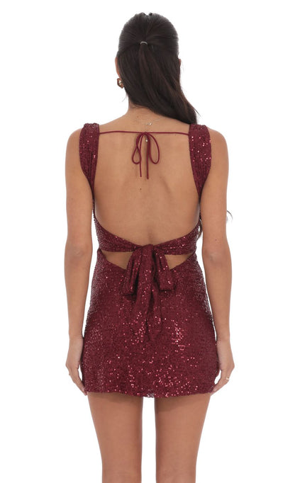 Lucy In The Sky Sequin Bodycon Dress in Red