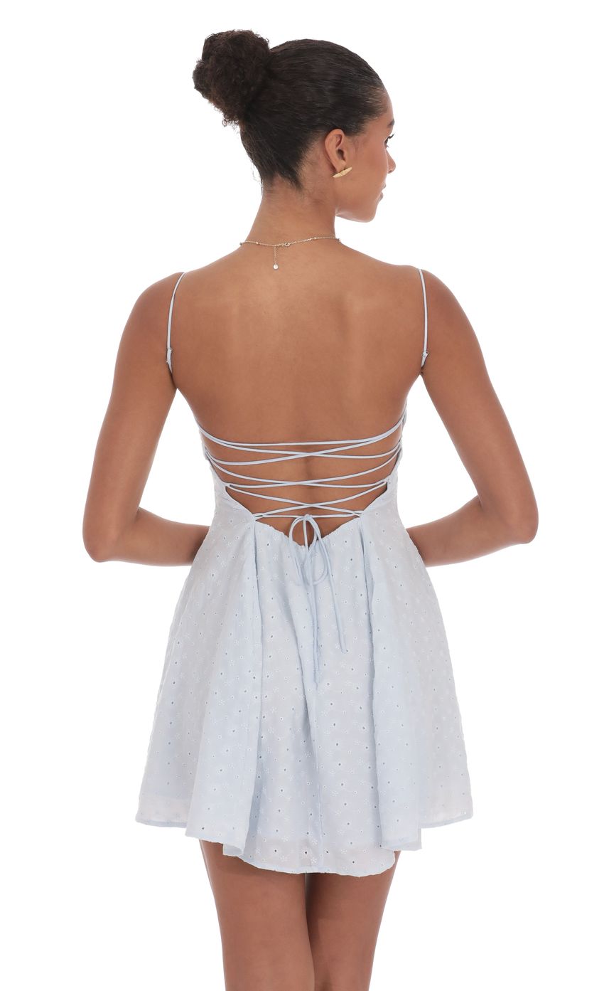 Lucy In The Sky Floral Eyelet Fit and Flare Dress in Light Blue