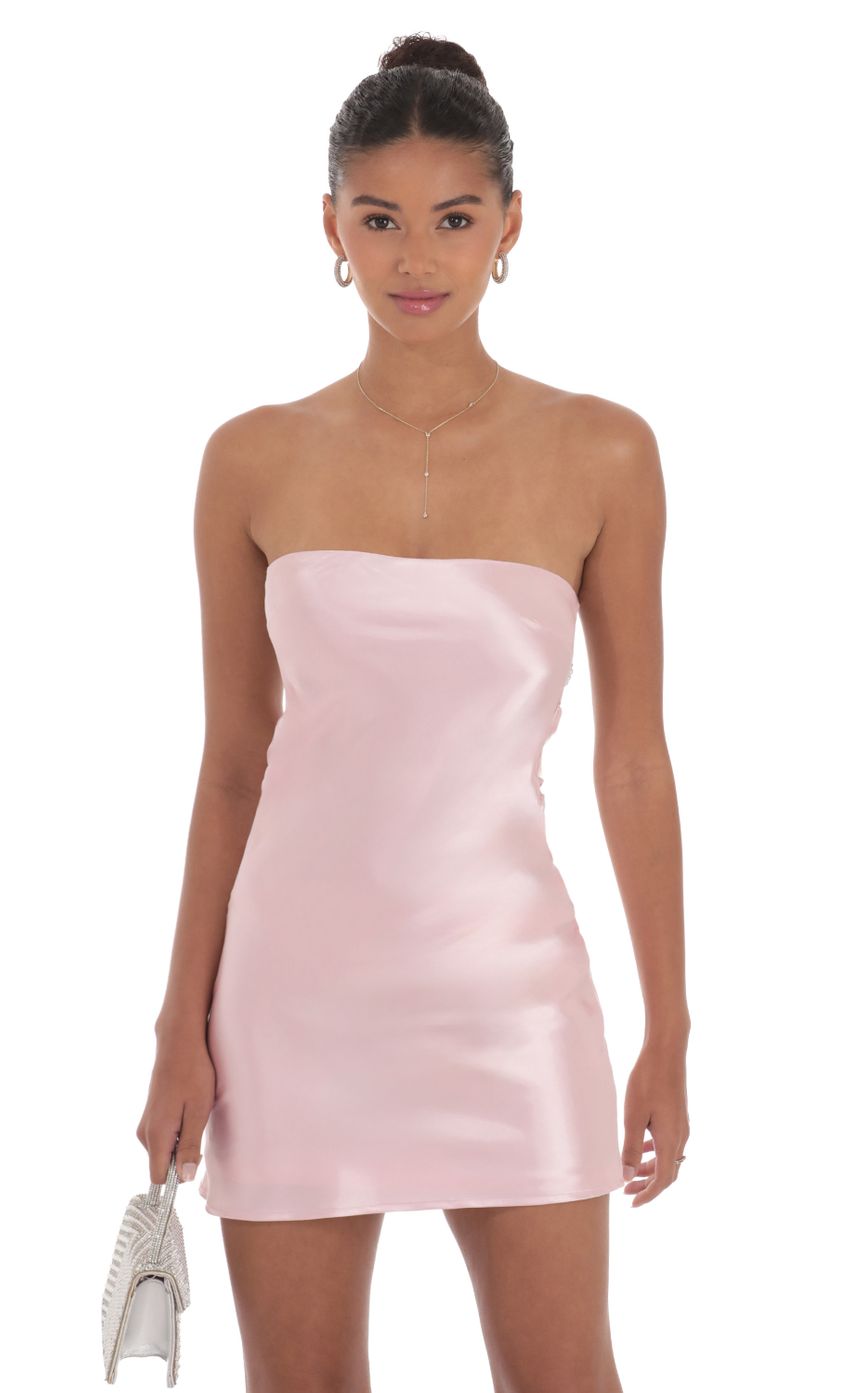 Lucy In The Sky Satin Pearl Open Back Dress in Pink