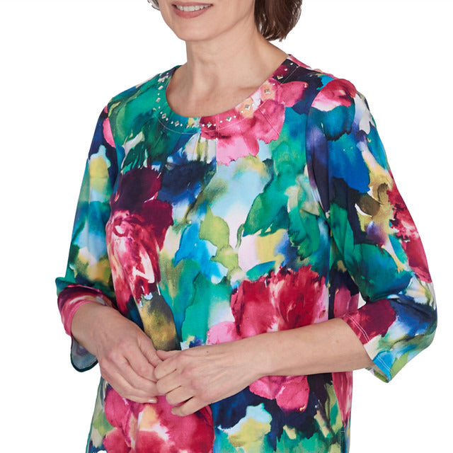 Alfred Dunner Women's Bold Watercolor Floral Top