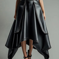 Ursime PU Leather Layered Irregular Hem Maxi Skirt