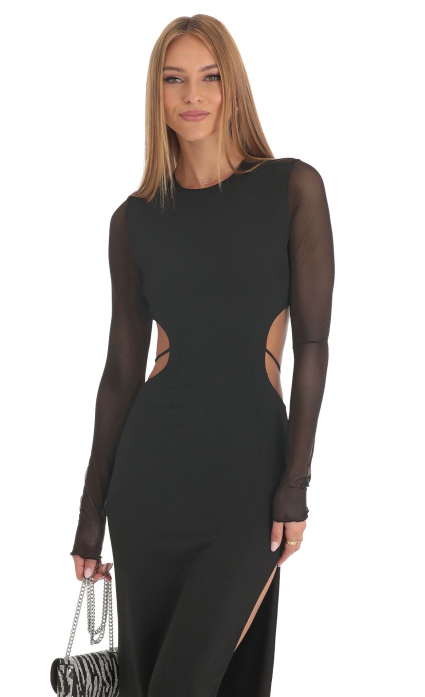 Lucy in the Sky Long Sleeve Sheer Back Dress in Black