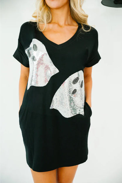 Judith March BOO! GHOST BLACK T-SHIRT DRESS
