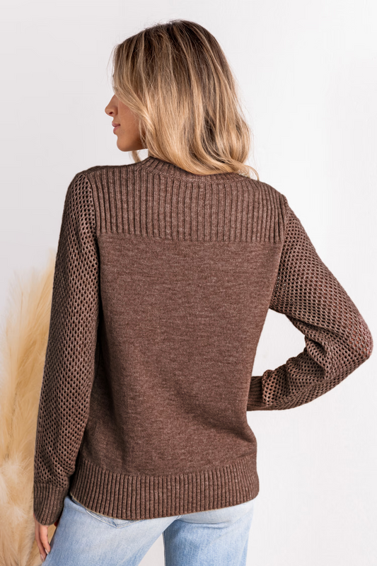 Cupshe Brown Ribbed Knit Long Sleeve Sweater