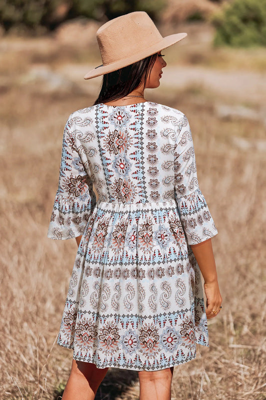 Cupshe Paisley Boho Flared Sleeve Mini Dress