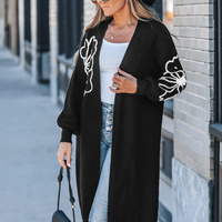 Cupshe Black Floral Open Front Knit Duster