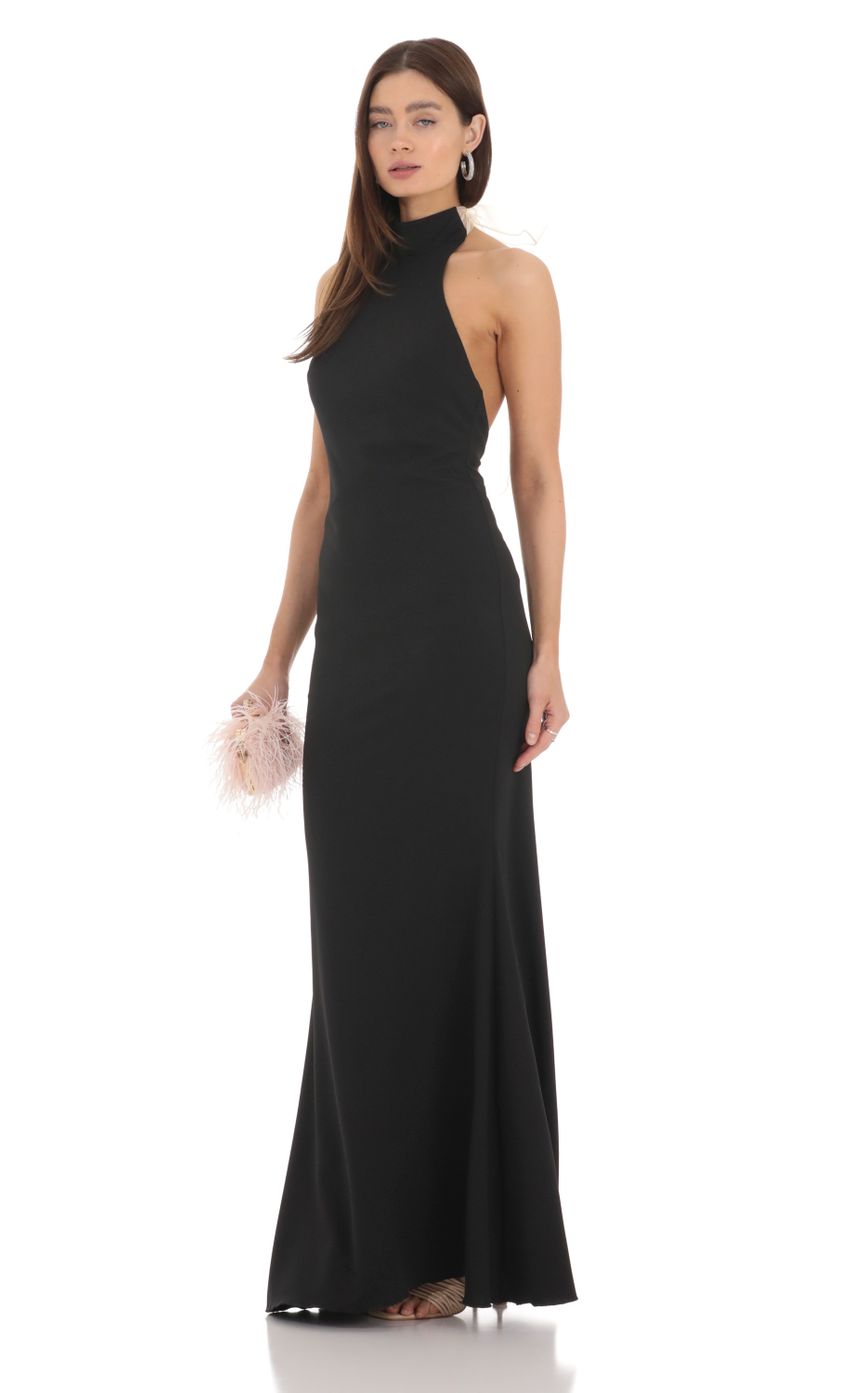 Lucy in the Sky Mock Neck Bow Maxi Dress in Black