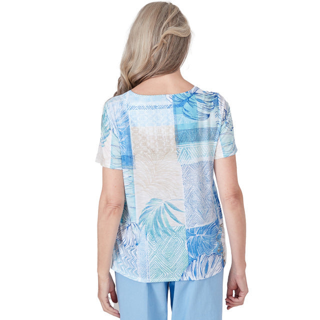 Alfred Dunner Women's Patchwork Leaf T-Shirt With Lace Detail