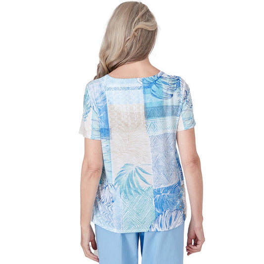 Alfred Dunner Women's Patchwork Leaf T-Shirt With Lace Detail