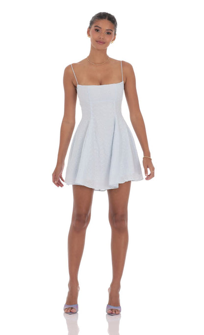 Lucy In The Sky Floral Eyelet Fit and Flare Dress in Light Blue