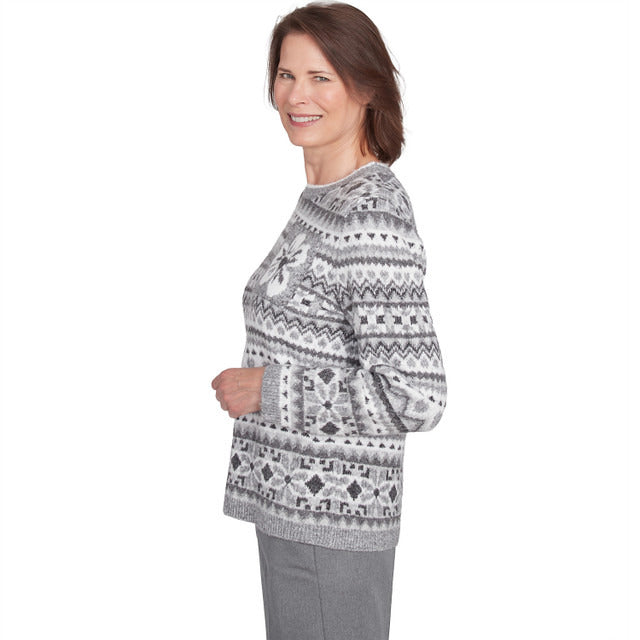 Alfred Dunner Women's Fairisle Biadere Patch Sweater