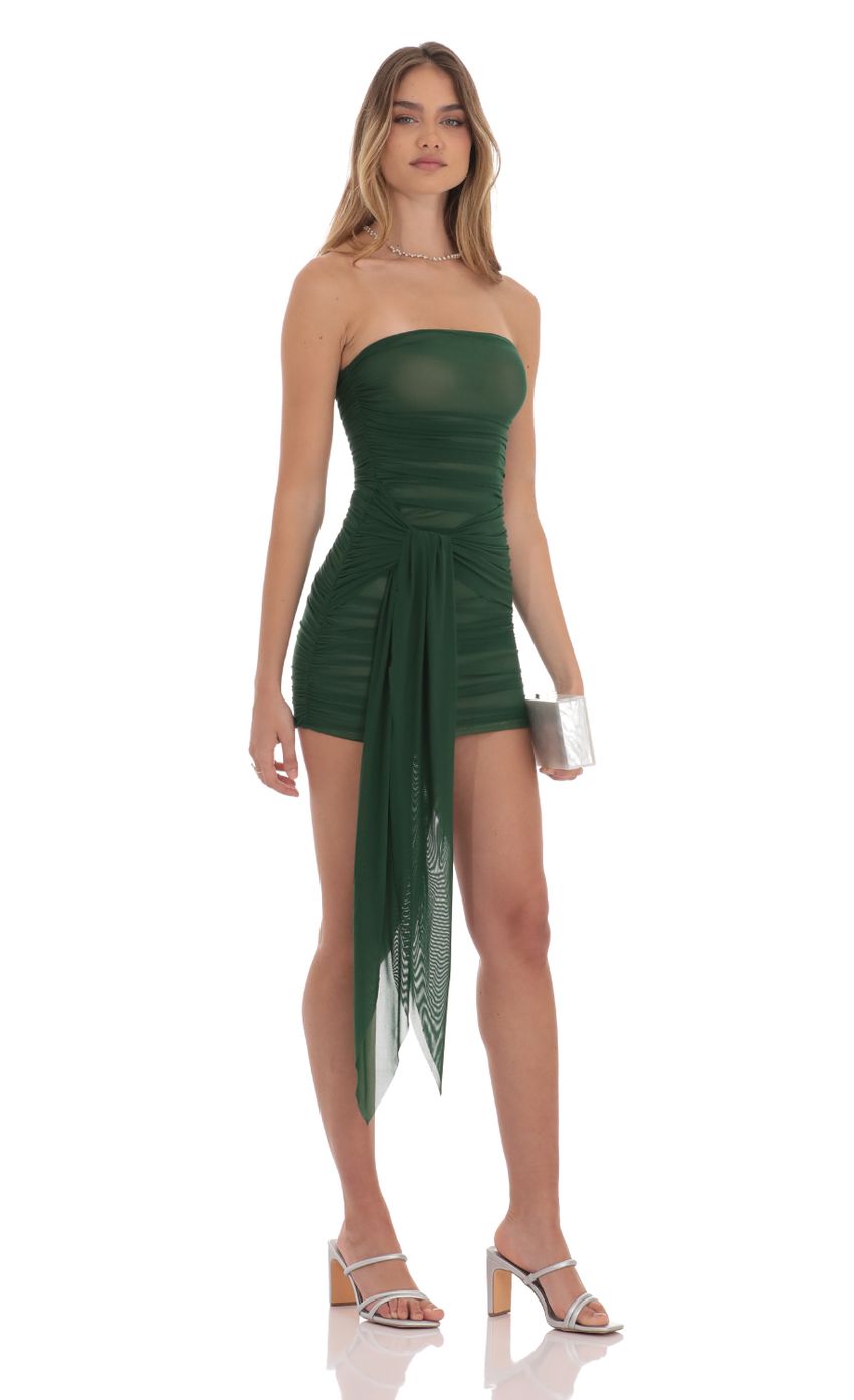 Lucy In The Sky Mesh Tie Tassel Bodycon Dress in Green