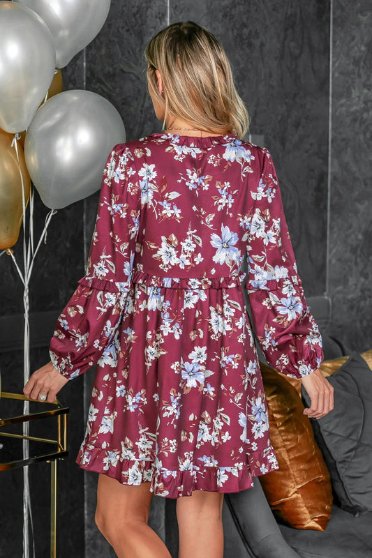 Cupshe Burgundy Floral Blouson Sleeve Dress (x2)