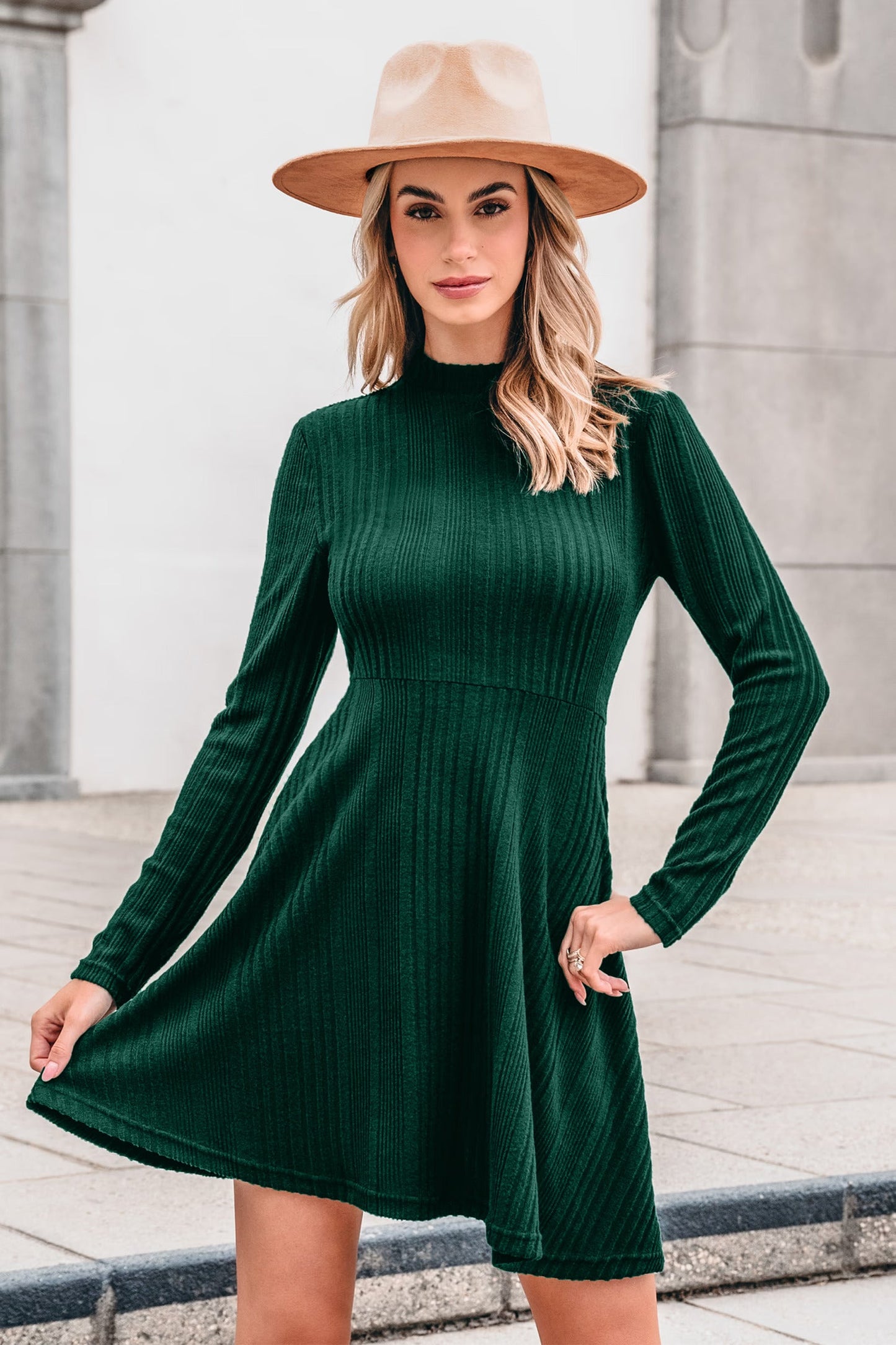 Cupshe Green Standing Collar Long Sleeve Jersey Dress(x2)