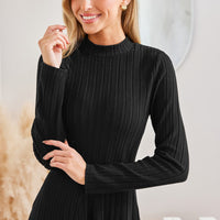 Cupshe NewBlack Standing Collar Long Sleeve Knit Mini Dress(X2)