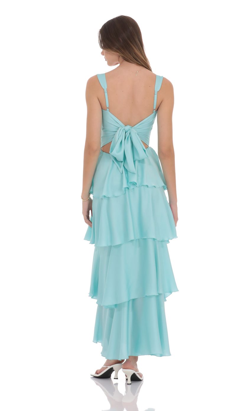Lucy in the Sky Ruffle Maxi Dress in Aqua Blue