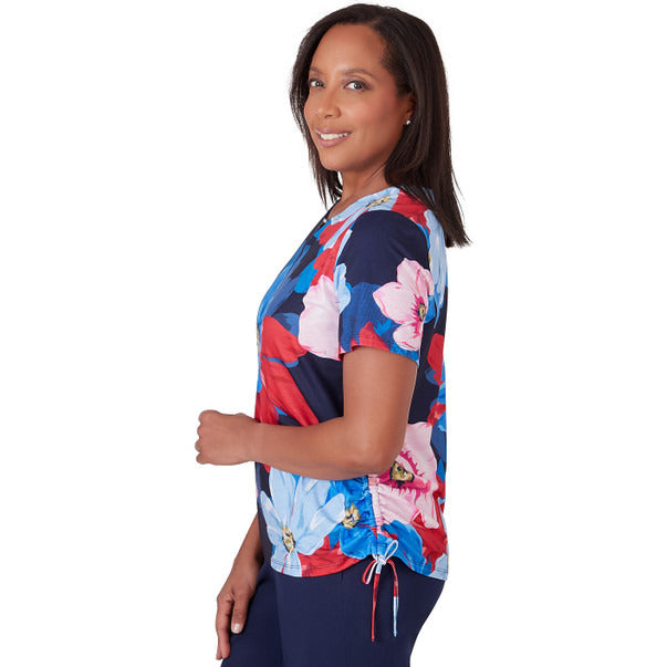 Alfred Dunner Women's Dramatic Flower Top With Ruching