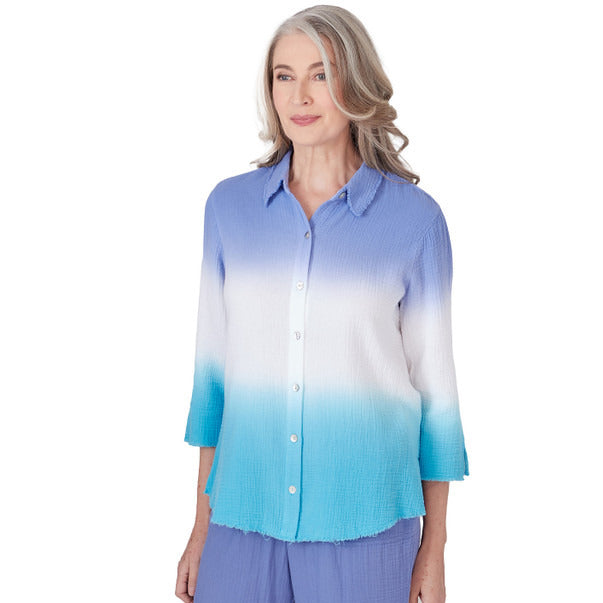 Alfred Dunner Women's Dip Dye Button Down Blouse