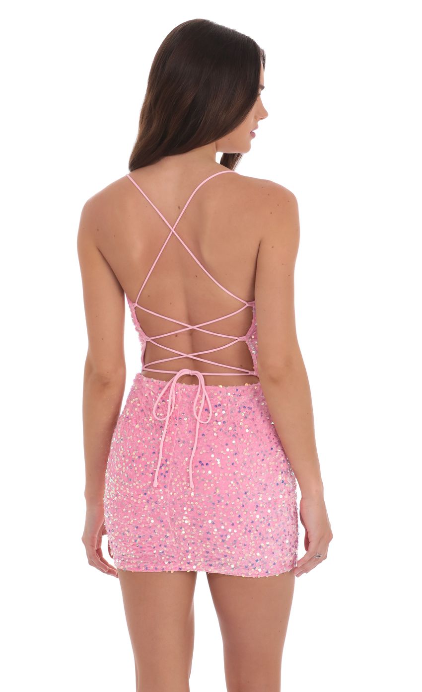 Lucy In The Sky Cowl Sequin Velvet Dress in Pink