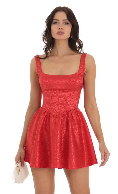Lucy In The Sky Jacquard Mini Dress in Red