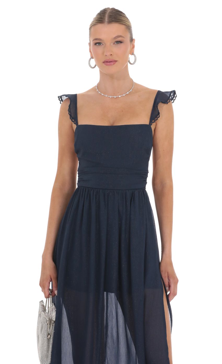 Lucy In The Sky Shimmer Chiffon Maxi Dress in Navy