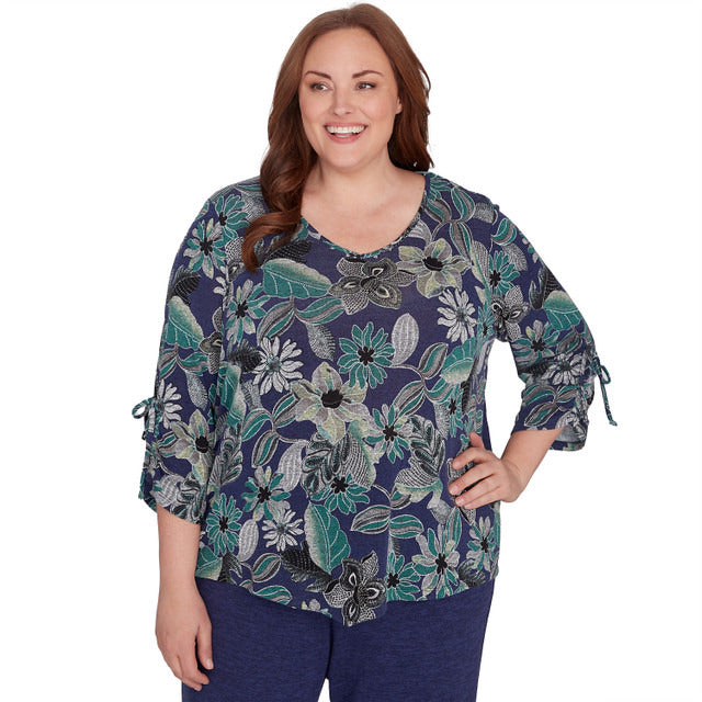 Alfred Dunner Women's Floral Puff Print Drawstring Top