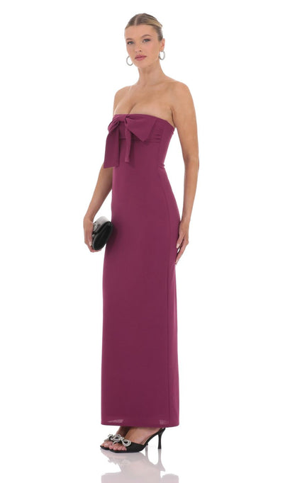 Lucy In The Sky Bow Strapless Maxi Dress in Plum