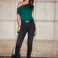 Cupshe Green Asymmetrical Off-Shoulder Blouse (x2)