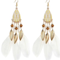 Ursime Retro Feather Decor Beaded Dangle Earrings