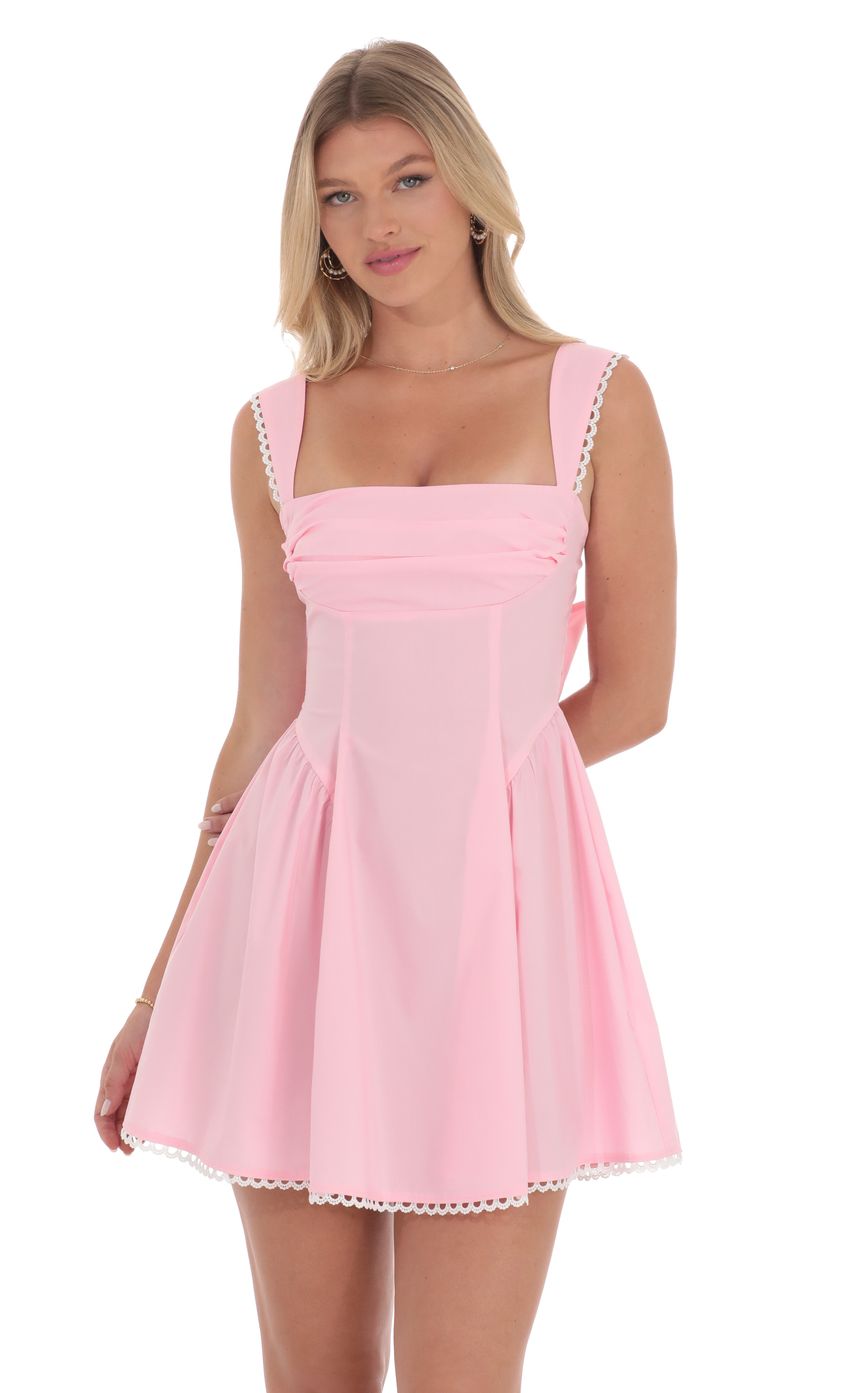 Lucy In The Sky Embroidered Strap Fit and Flare Dress in Pink