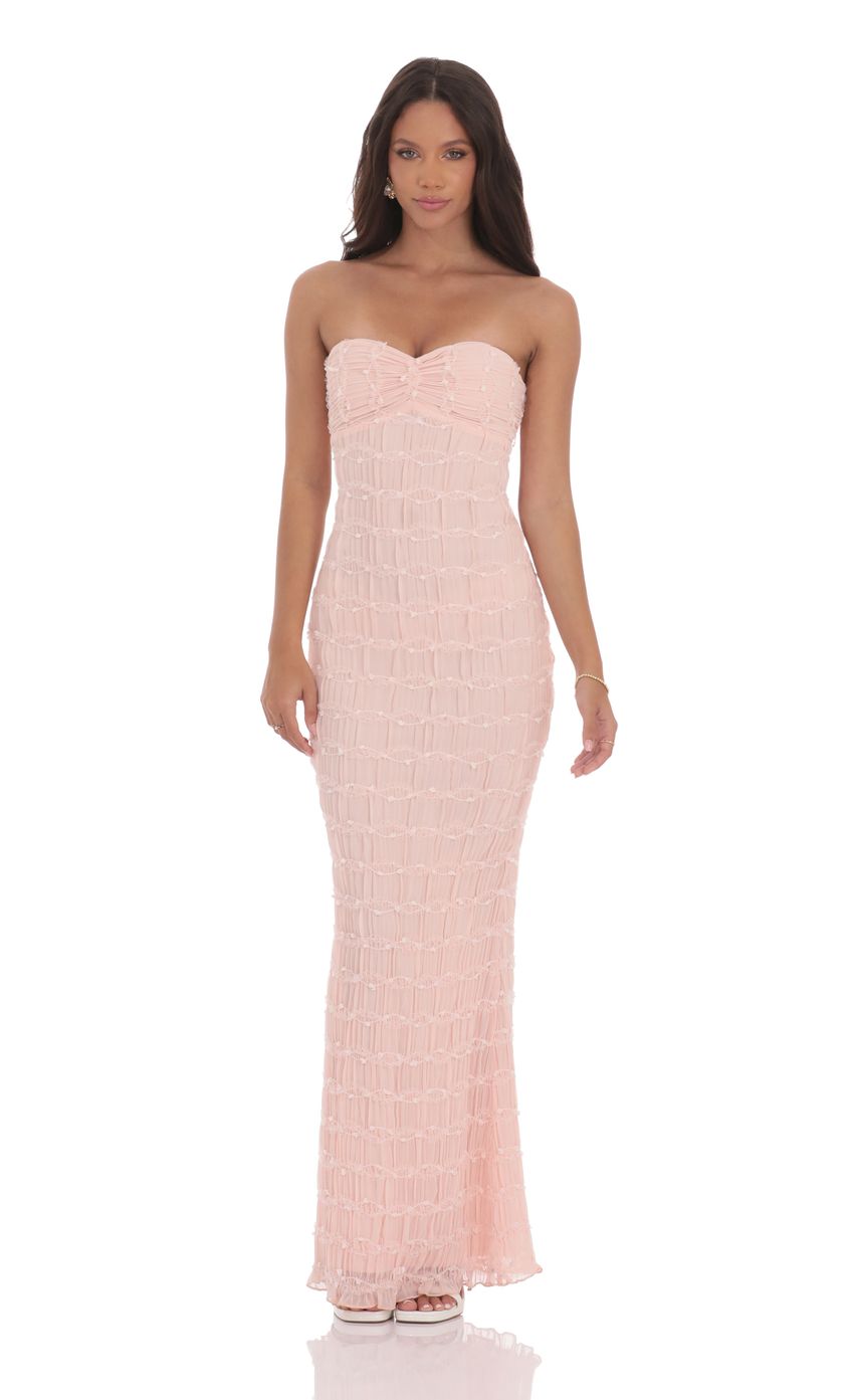 Lucy In The Sky Smocked Strapless Maxi Dress in Pink
