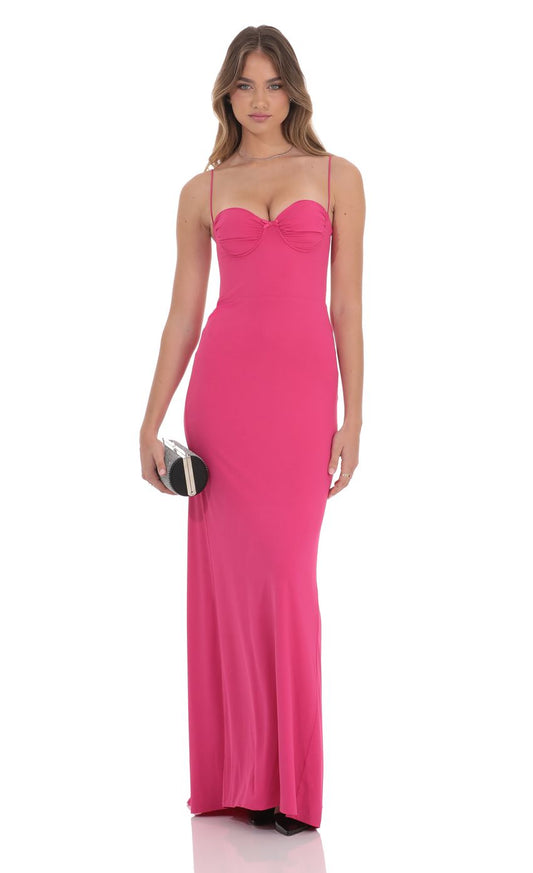 Lucy in the Sky Open Back Mermaid Maxi Dress in Magenta