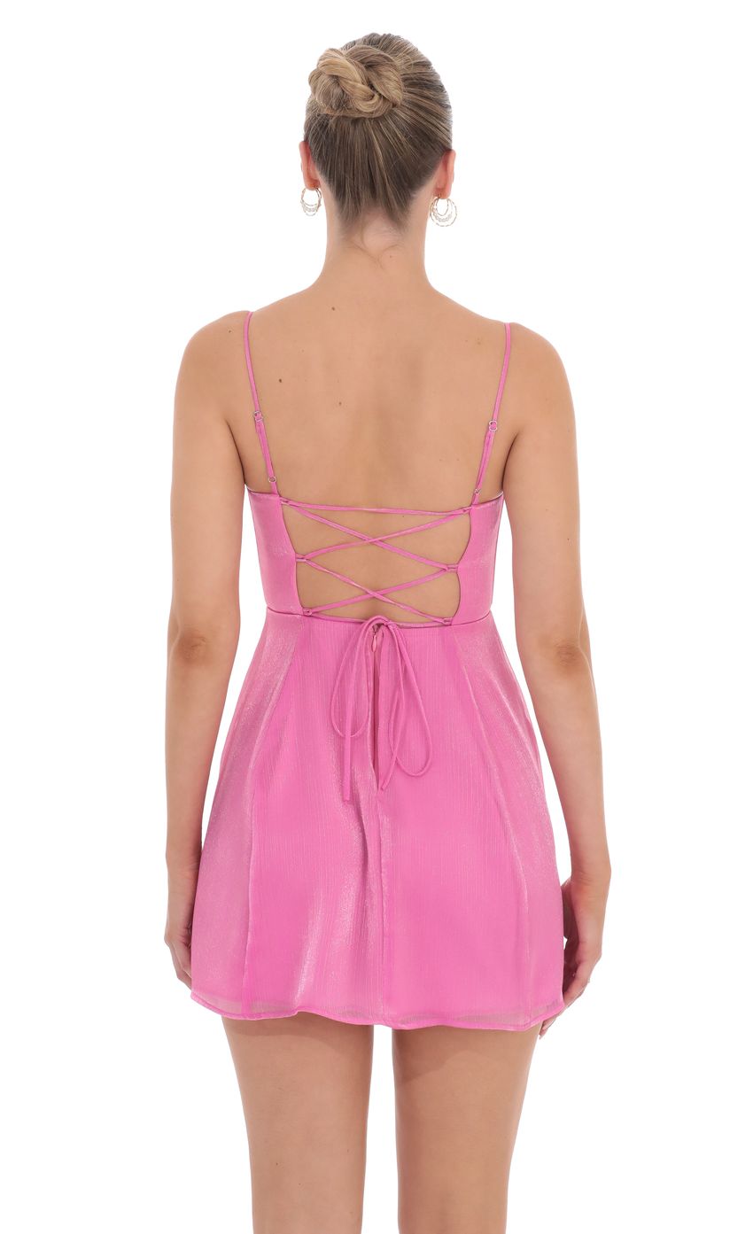 Lucy in the Sky Sheen Corset A-line Dress in Pink