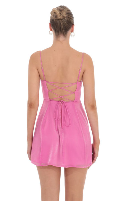 Lucy in the Sky Sheen Corset A-line Dress in Pink