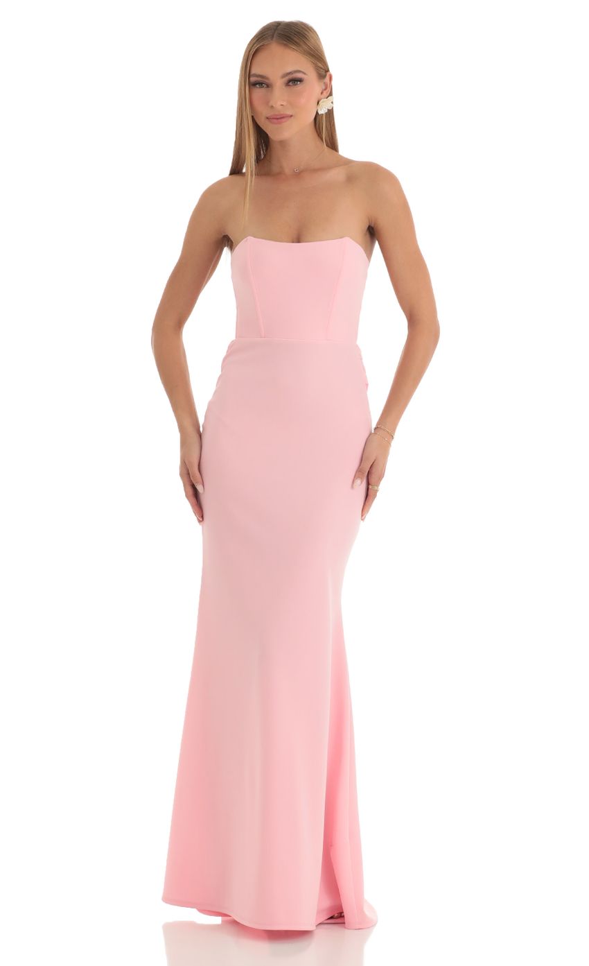 Lucy in the Sky Mermaid Strapless Corset Maxi Dress in Pink
