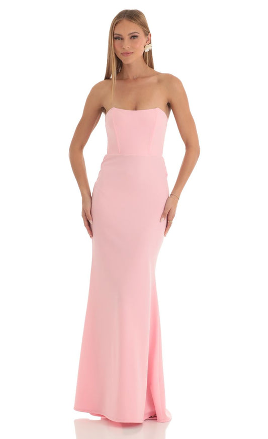 Lucy in the Sky Mermaid Strapless Corset Maxi Dress in Pink