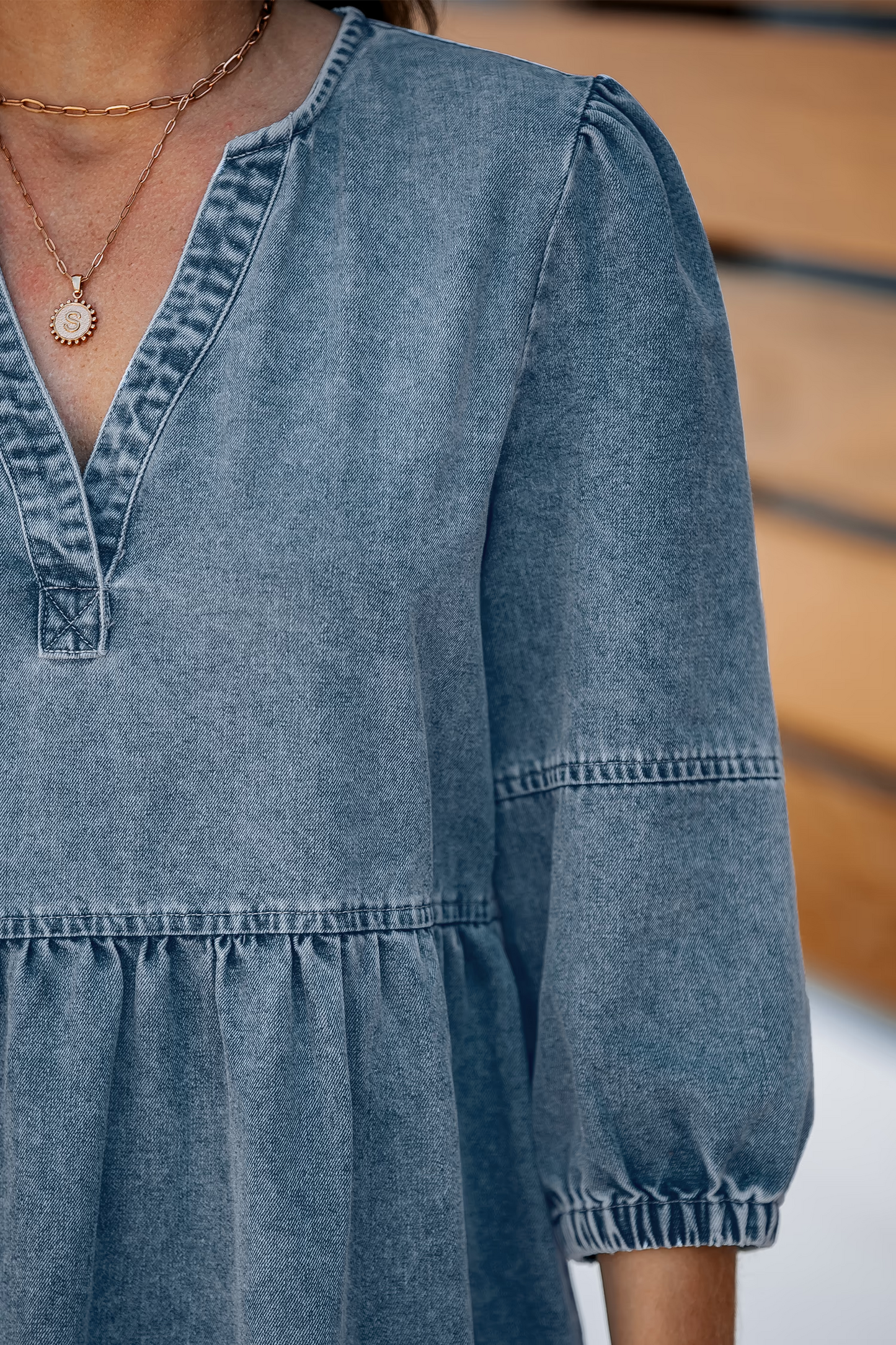 Cupshe Light Denim 3/4 Sleeve Mini Dress