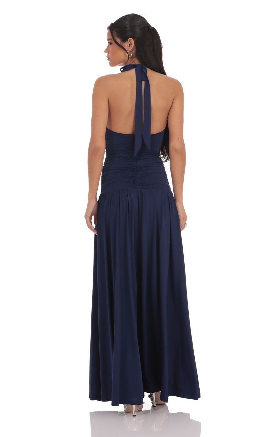 Lucy In The Sky Halter Drop Waist Maxi Dress in Navy
