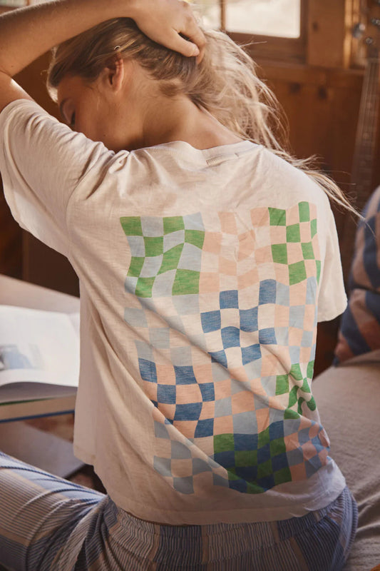 BAILEY/44 Women's Sundry Checkers Crew Neck Tee in Cream